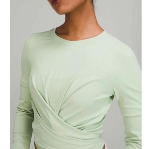 Lululemon Time to Restore Nulu Long Sleeve Shirt Mint Green Size 2 Tie Front EUC